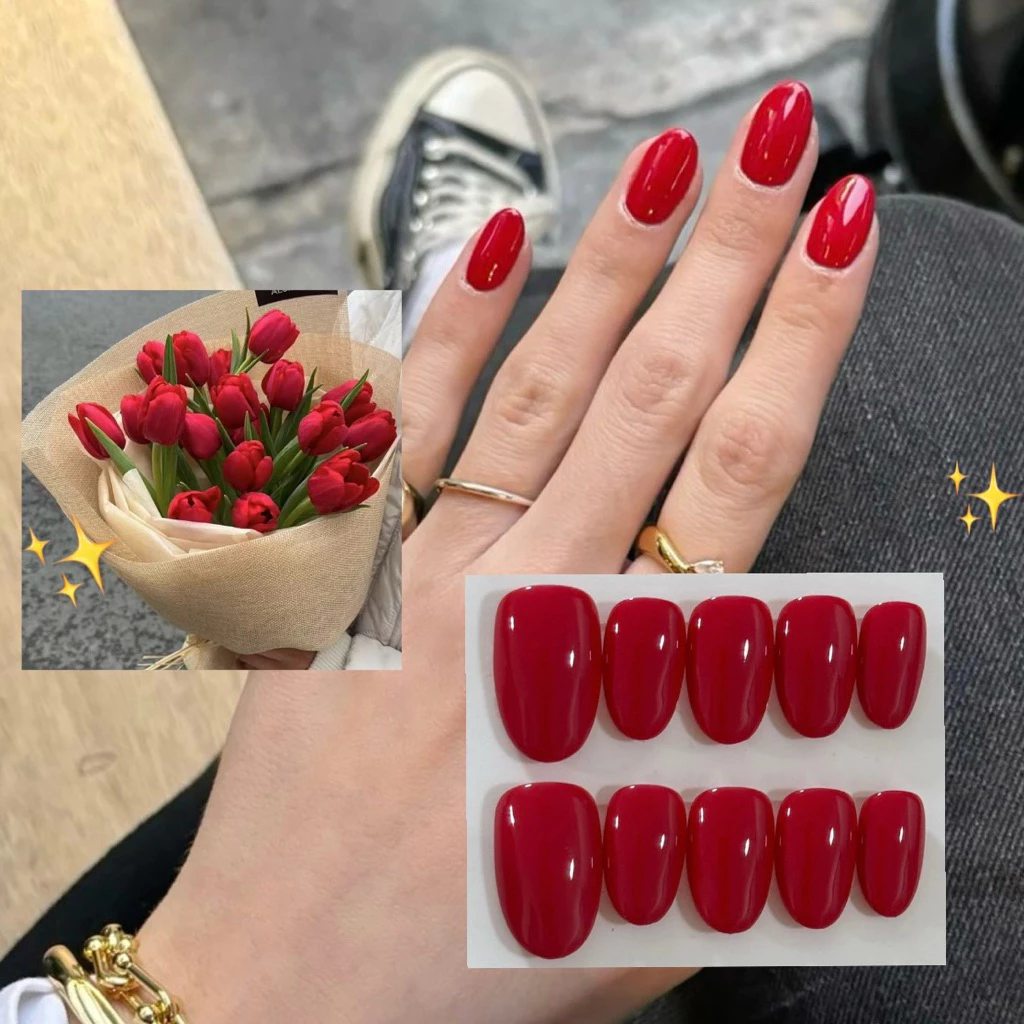 New ✨ เล็บปลอมเจล สีแดงสดๆ แดงติดสว่าง ( Red Nail Theory) 🌹🧚♀️✨
