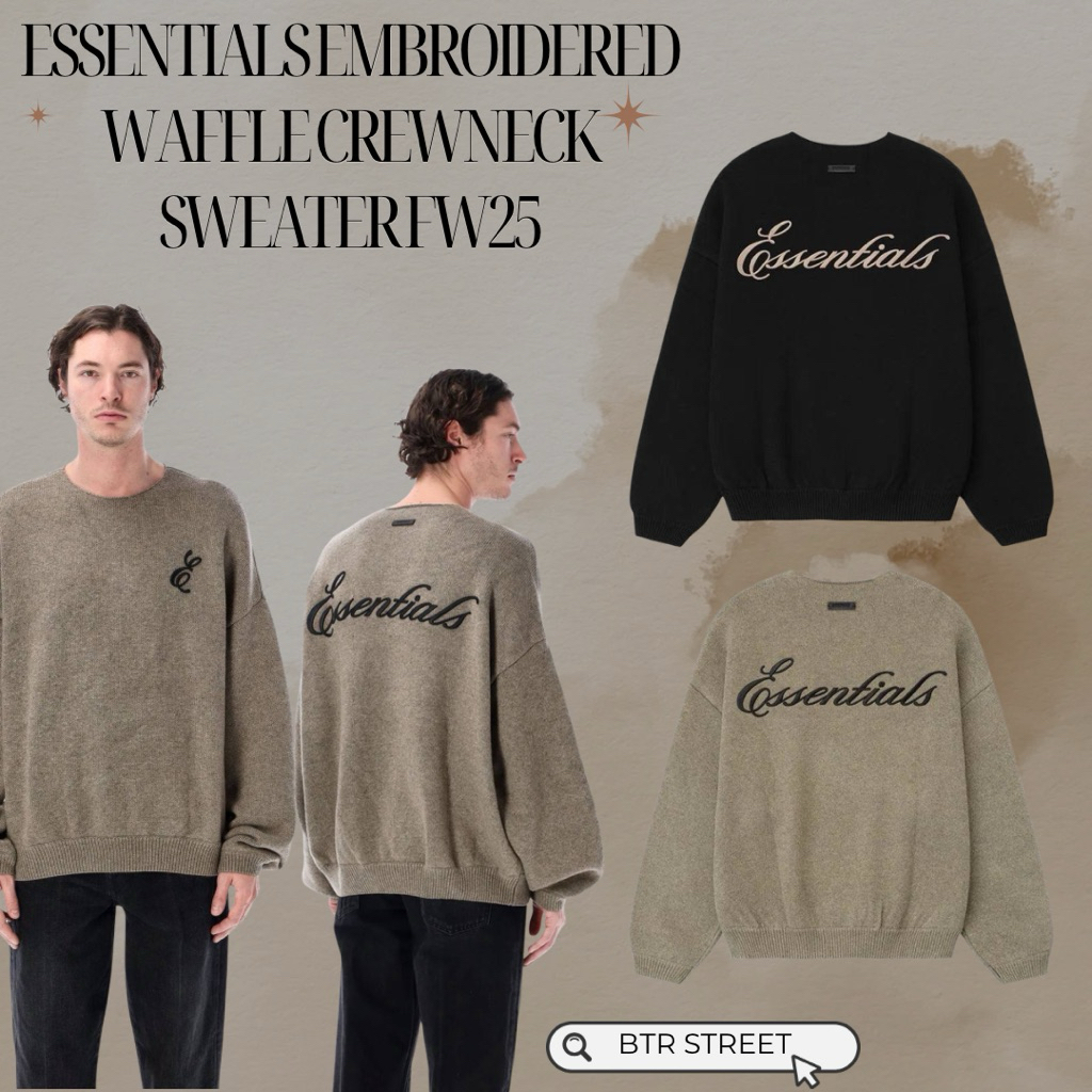 Essentials Embroidered Waffle Crewneck Sweater FW25 💯