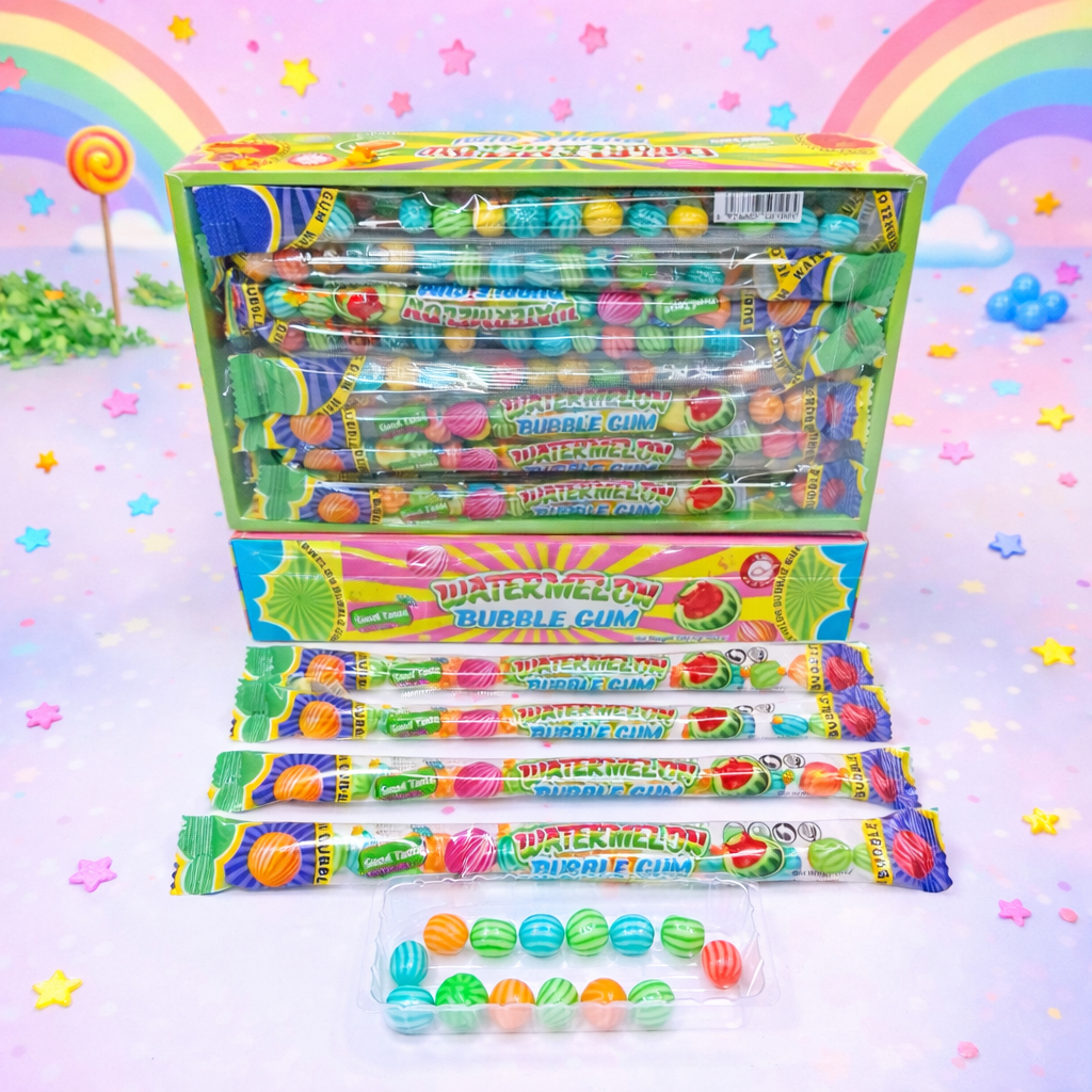 หมากฝรั่งแตงโม 3 สี สอดไส้แยมผลไม้ 1 กล่อง 30 ชิ้น