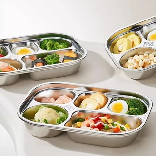 จานเสิร์ฟอาหารสแตนเลส 304 หนา แบ่งส่วน - สำหรับโรงอาหาร โรงเรียน มหาวิทยาลัย รับประกันอาหารไม่ปน เก็บความร้อนได้ดี