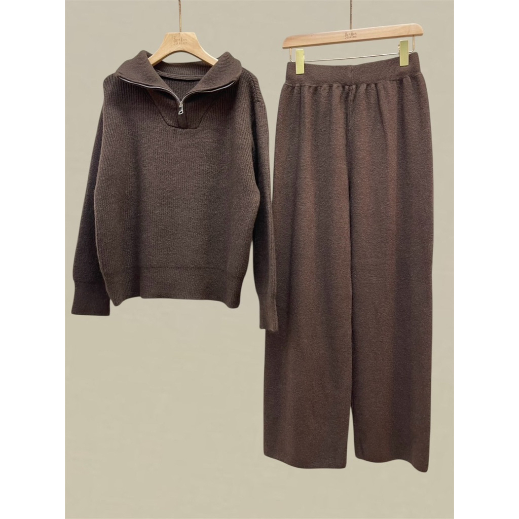 Knit Zip Collar Long Sleeve Top&Long Pant Set ราคา ถูกที่สุด ดีลบีเคเค แกลเลอรีภาพที่ 9