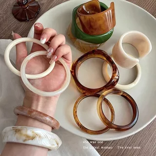 กำไลข้อมือ เรซิน ลายอำพัน สไตล์เรโทรทันสมัย ลายเส้นกว้างและบาง ins เครื่องประดับ หลากหลายแบบ