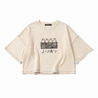เสื้อครอปผู้หญิงน่ารัก oversize เสื้อผ้าสาวอวบแฟชั่นฤดูร้อนใหม่ เสื้อยืดวินเทจผู้หญิงกําลังฮิตใหม่ล่าสุด ผ้าใส่สบายคุ