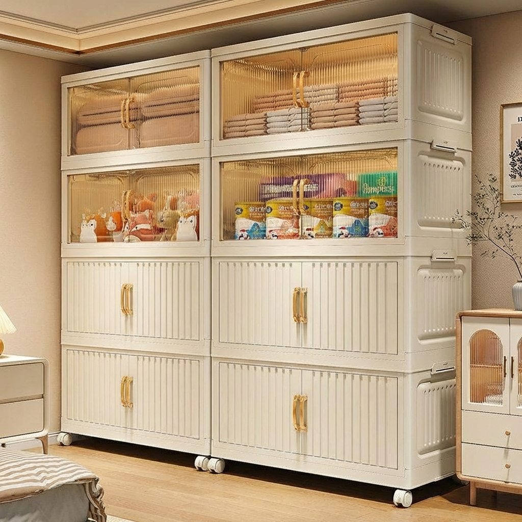 NeatBox ตู้เก็บของ【80cm】 พับเก็บได้มีล้อ อเนกประสงค์ กันความชื้น กันน้ำ ตู้เก็บของรับน้ำหนักมาก350kg