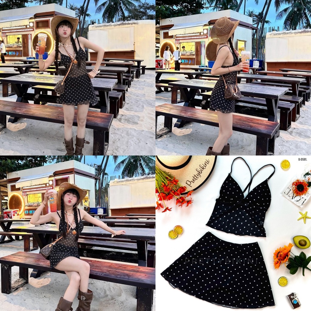 B-0581👉 ชุดว่ายน้ำ ทูพีช Polka dot สุดคิ้วท์ ลายจุดเบาๆ แต่ความน่ารักไม่เบาเลยค่ะ