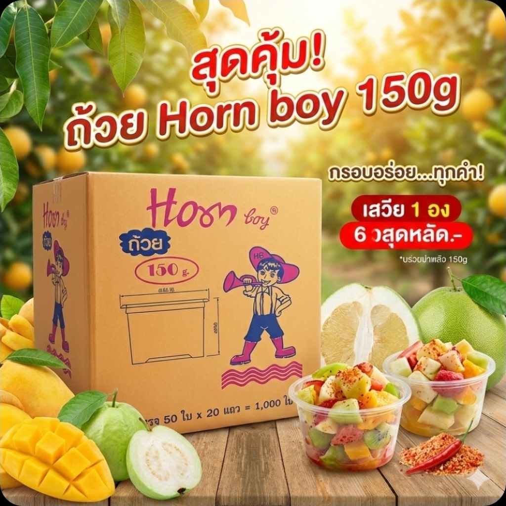 📦HB 150กรัม.ถ้วยพลาสติก PP จำนวน 50 ใบ.×20 แพค./1,000 ชิ้น.(ยกลัง).📦