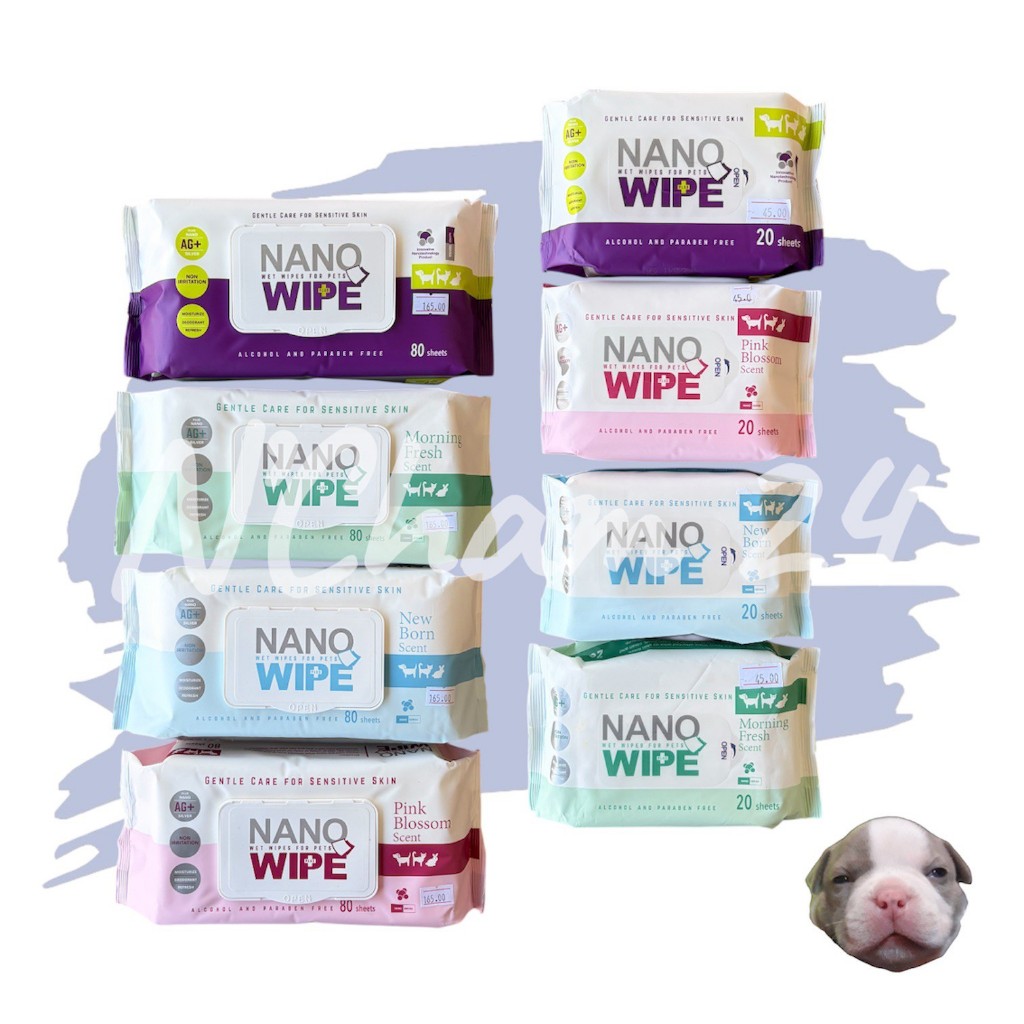 Nano Wipe บรรจุ 20 และ 80 ผืน ผ้าเปียก ทำความสะอาด สัตว์เลี้ยง แมว สุนัข ชูก้า หนูแฮม