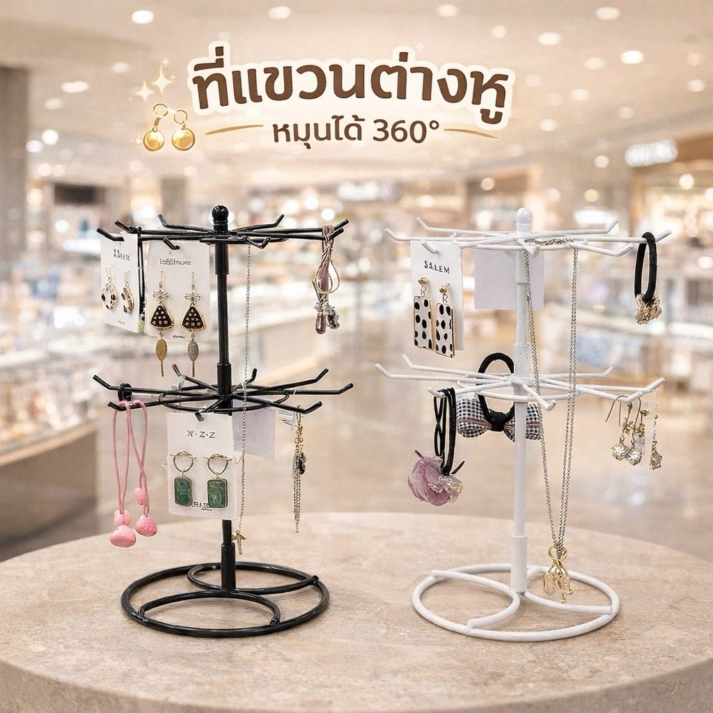 ชั้นโชว์สินค้าแบบแขวน ชั้นแขวนโชว์เครื่องประดับตะแกรงแขนของแบบหมุนได้ แขวนสร้อย ต่างหู(พร้อมส่งจากไทย🇹🇭)