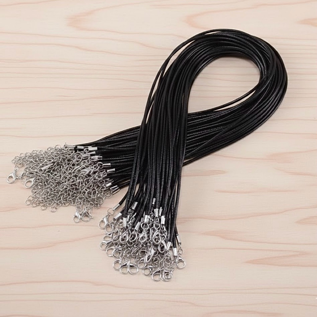 (50 เส้น) สร้อยคอเชือกหนัง PU เคลือบเงา สวยๆ แบบยาว อย่างดี สร้อยเชือกหนังถัก สร้อยเชือกเทียนถัก สร้อยสายร่มห้อยพร