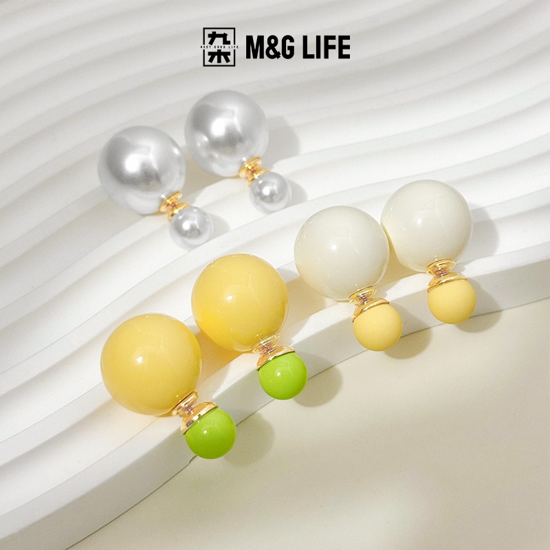 M&G LIFE 1pair Reversible Double-sided Earrings ต่างหูเงินแท้ S925 ทรงกลมขนาดใหญ่ ดีไซน์สองด้าน สวมใส่ได้ทั้งสองด้าน