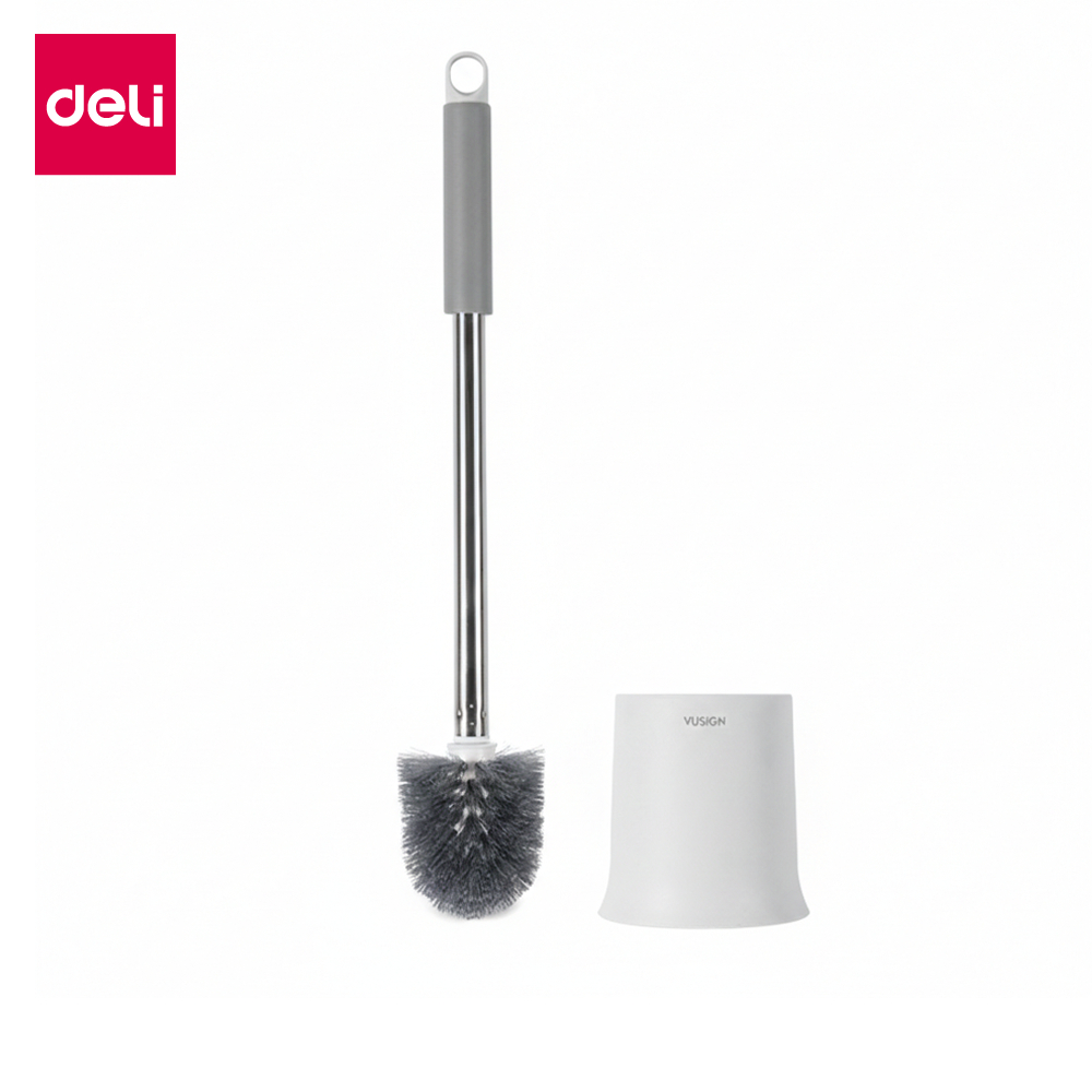 Deli แปรงล้างห้องน้ำ 2in1 ทำความสะอาด360องศา ขนแปลงนุ่ม พร้อมที่เก็บแปรง ทำความสะอาดง่าย Toilet Brush
