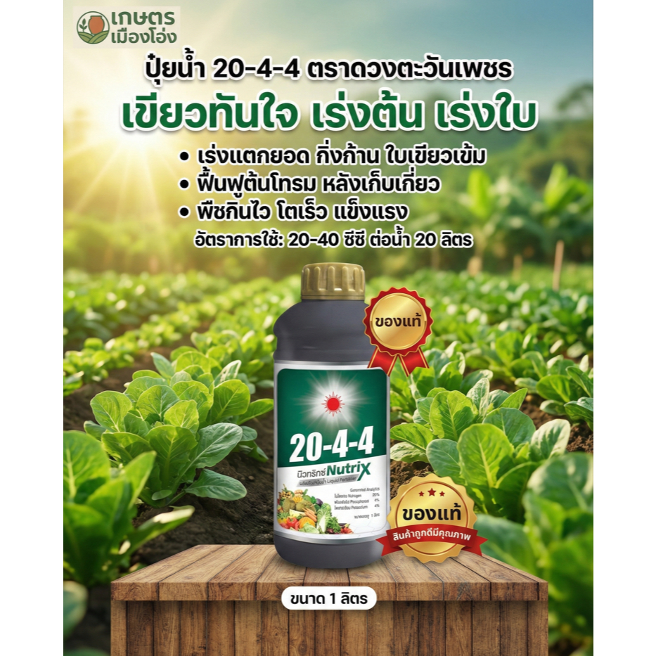 ปุุ๋ยน้ำ นิวทริกซ์ 20-4-4 (1 ลิตร) บำรุงต้นใบ ฟื้นต้น เร่งแตกใบ แตกยอดอ่อน ดวงตะวันเพชร