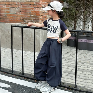 BEAR BABY ชุดแฟชั่นเด็กหญิง เสื้อยืดแขนสั้น+กางเกงคาร์โก้ขายาว（ขายแยกชิ้น）สไตล์เกาหลี แฟชั่นฤดูร้อน ไซส์120-170
