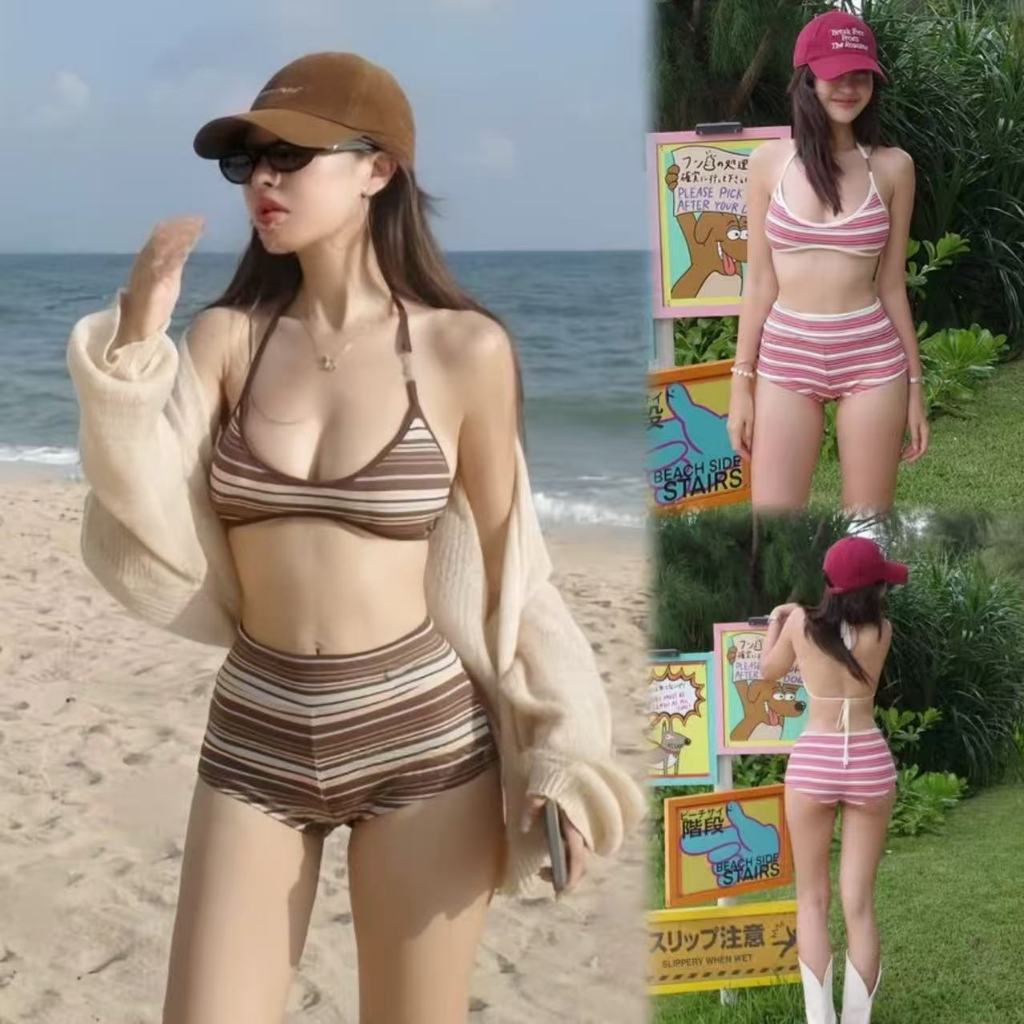 🌸Swift Bra🌸ชุดว่ายน้ำผู้หญิง ชุดว่ายน้ำทูพีช bikini stripe โชว์หลัง ชุดบิกินี่ เซ็กซี่ summer beach