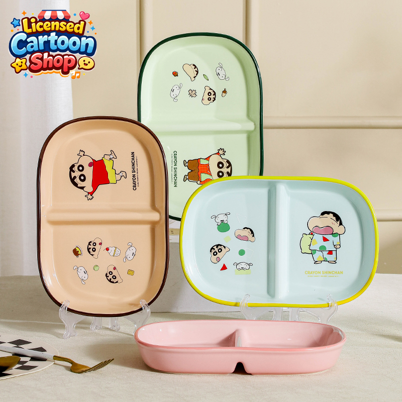 【ของแท้】Shinchan ชินจัง จานเซรามิคแบ่งช่อง 4 สี น่ารัก กวนๆ ใช้ได้ทุกวัน จานเด็ก ของขวัญ
