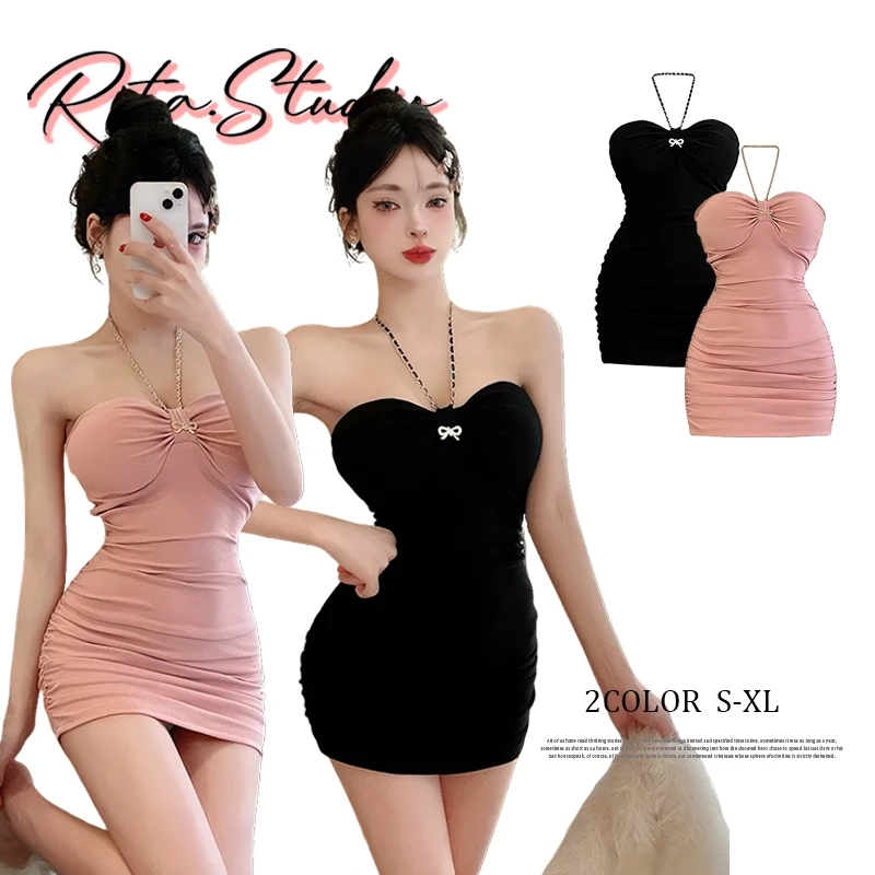 Rita พร้อมส่ง💖ชุดเดรสสั้น เดรสรัดรูป🎀เสื้อคล้องคอเซ็กซี่ผู้หญิง แกาะอก ชุดไปทะเล ดูแพง สไตล์เวียดนาม ชุดเข้ารูป