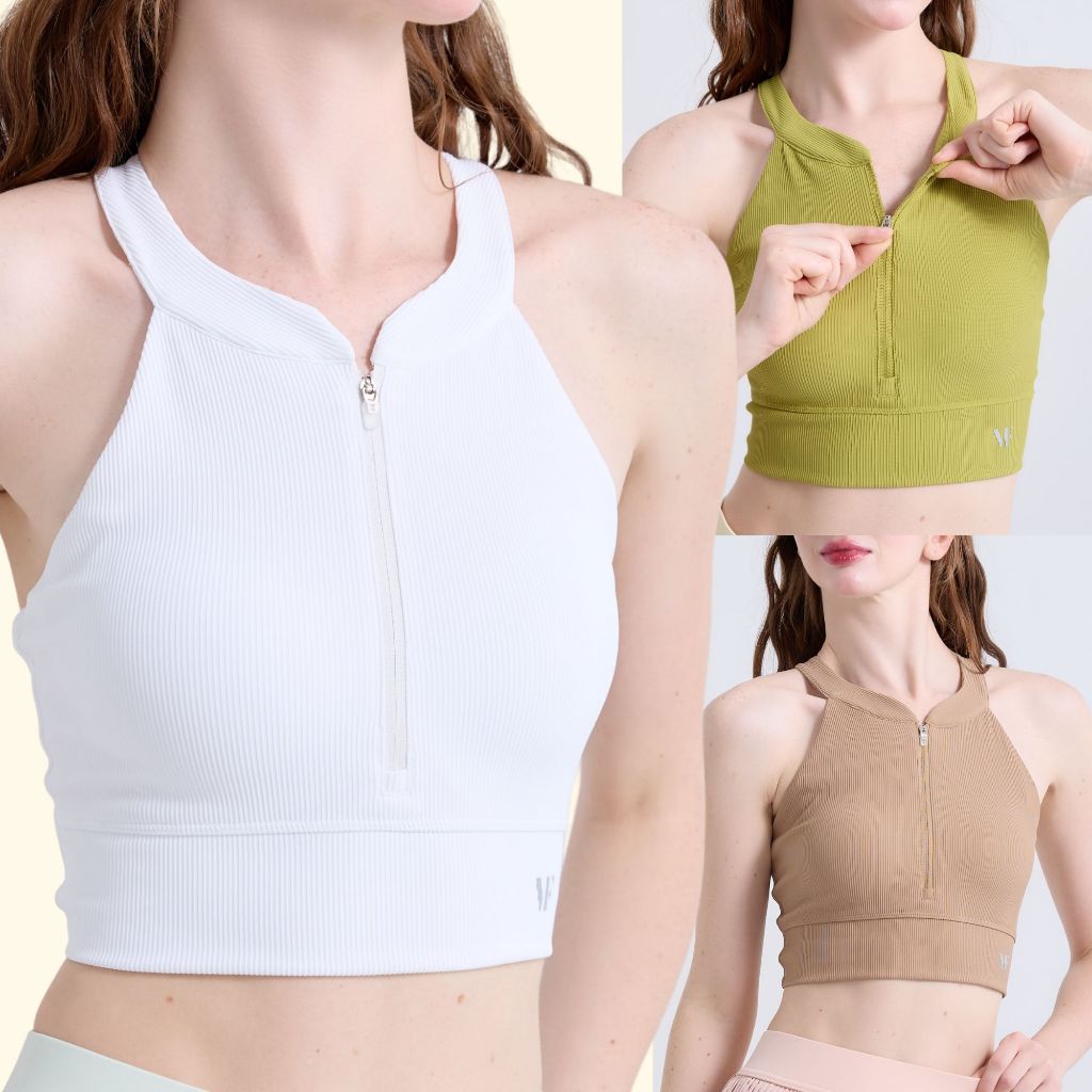 VF- Alice Bra: Sportbra (สปอร์ตบรา) ชุดออกกำลังกายผู้หญิง โยคะ พิลาทิส มีซิปรูดด้านหน้า ด้านหลังเว้าตัวยู บราในตัว