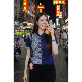 เสื้อผ้าไทยสินค้ามาใหม่ แต่งลายผ้าทอเนื้อผ้าฝ้ายนุ่มใส่สบาย