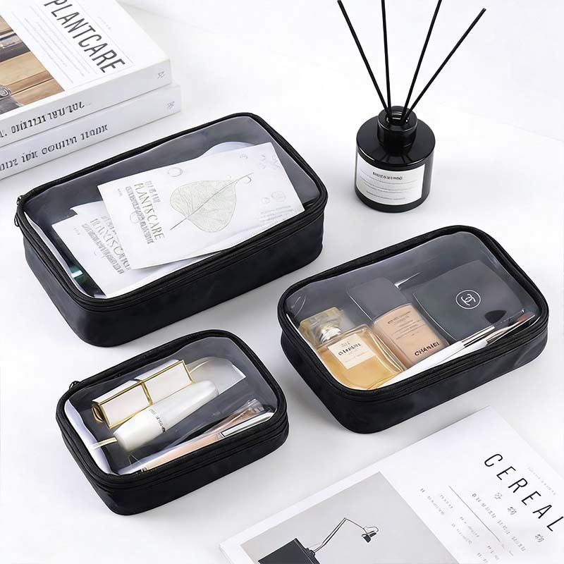 3 ชิ้น กระเป๋าเครื่องสำอางแบบเรียบง่ายและโปร่งใส S M L กระเป๋าใส่ของใช้ส่วนตัวสำหรับการเดินทาง