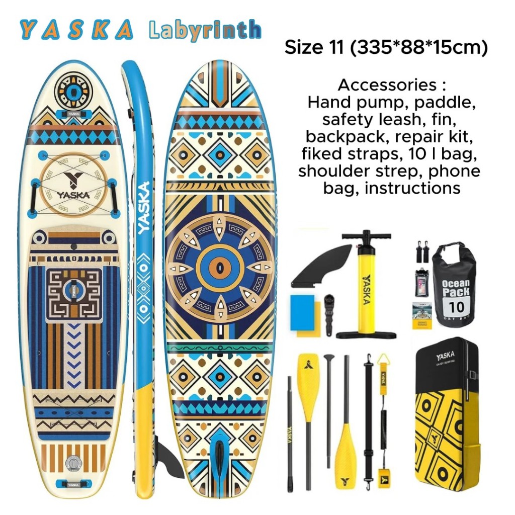 แพดเดิลบอร์ด แบบเป่าลม พร้อมอุปกรณ์ Inflatable SUP board YASKA Labyrinth extra wide 335*88*15 with f