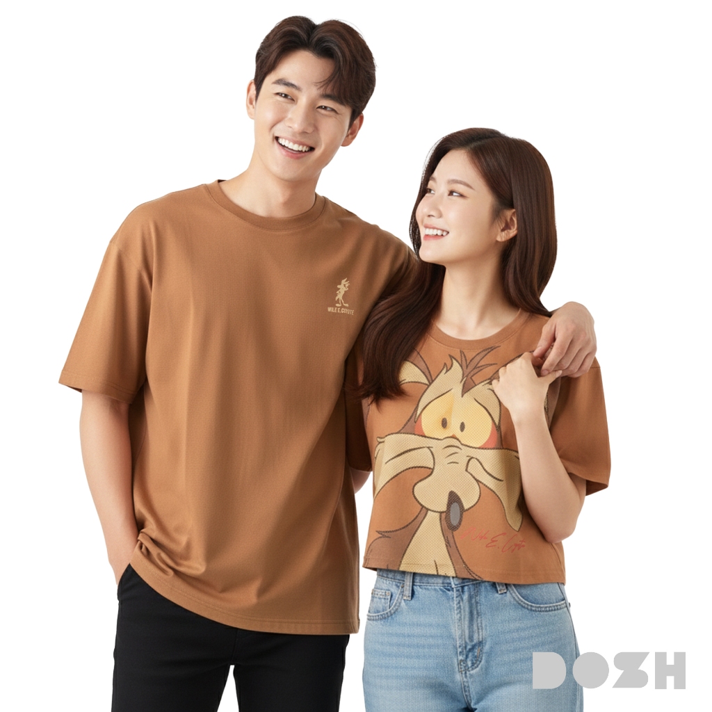 DOSH เสื้อยืดผู้หญิง-เสื้อยืดผู้ชาย (ลายคู่กัน) LOONEY TUNES DLTMT5003-DLTWT1003-BR