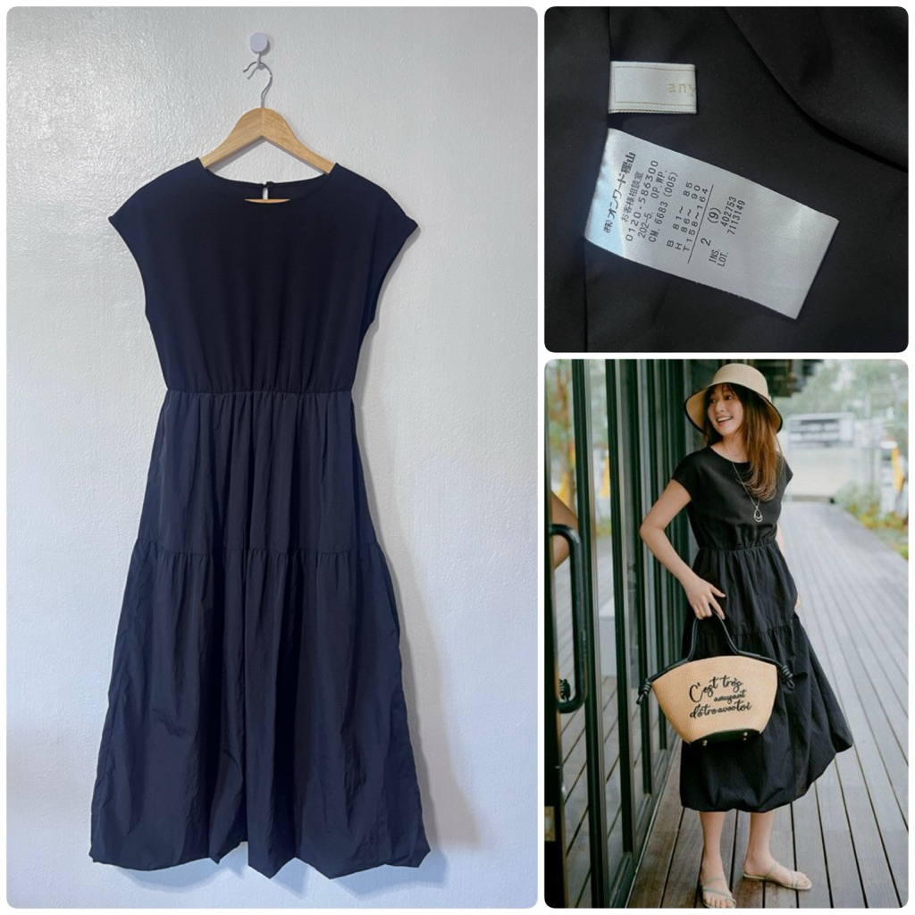 ANYsis เดรสยาว แขนล้ำ กระโปรงบอลลูน สีดำ *มีตำหนิ เดรสญี่ปุ่นมือสอง