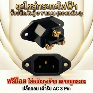 อะไหล่กระทะไฟฟ้า ขั้วปลั๊กตัวผู้ 3 ขาแบน (ทองเหลือง) ฟรีน็อต ใส่หม้อหุงข้าว เตาหมูกระทะ ปลั๊กคอม เต้ารับ AC 3 Pin