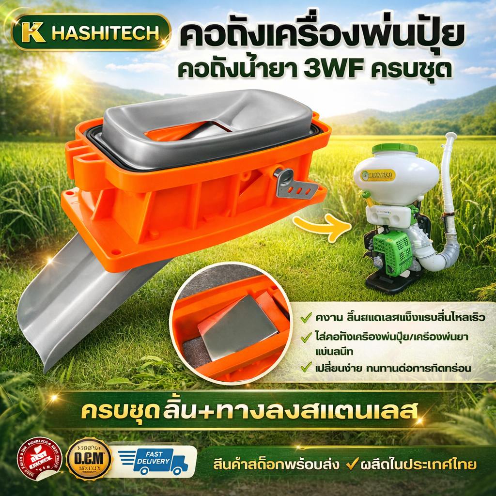 คอถังเครื่องพ่นปุ๋ย คอถังน้ำยา 3WF ครบชุด ลิ้น+ทางลงสแตนเลส (คละสี) by เจ๊เขียวค้าส่ง