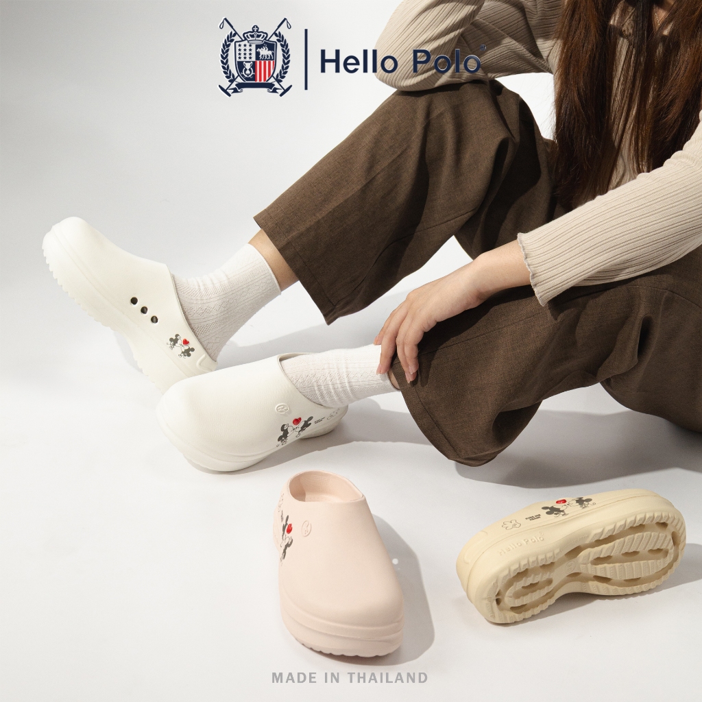Hello Polo รองเท้าคัทชูหัวโต แฟชั่นสำหรับผู้หญิง ลายหนู KISS ME น่ารักมาก กันลื่น รุ่น HP8009B