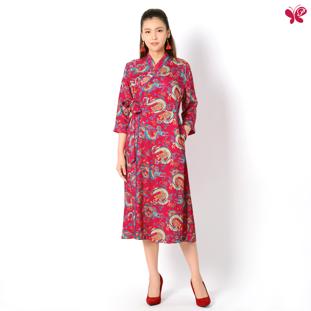 Papillon Woman Lyocell Wrap Dress - LONGFENG เดรสทรง Wrap แบบหลวม จากผ้า Lyocell เนื้อบาง ให้สัมผัสน
