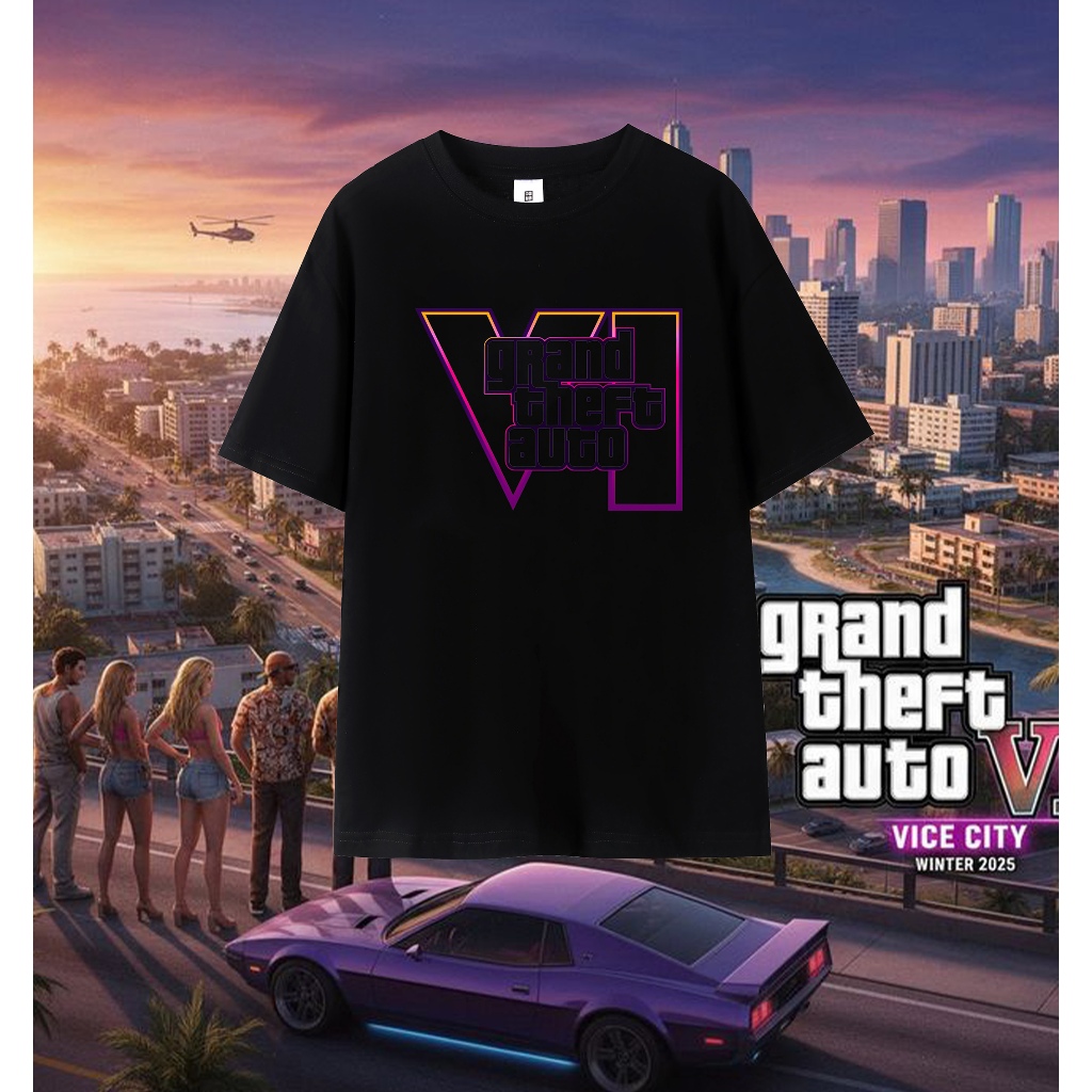 ใหม่ Gta 6 Anime Game Camisa Graphic T Shirts Funny Printed T-shirt Top Humor เสื้อคอกลม ทรงหลวม แขน