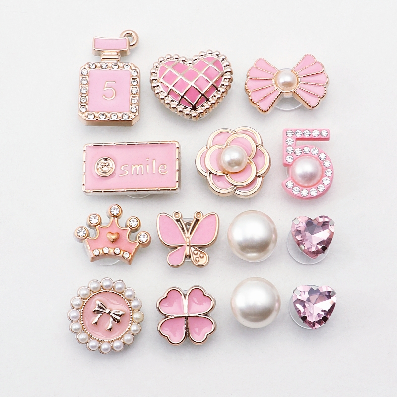 รองเท้าแตะ เสน่ห์ Girl Pink Style Shoe Charms Set Advanced Pearl DIY Shoe Charm Buckle hole Shoes de