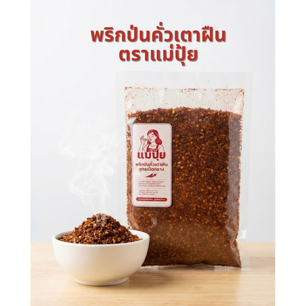 พริกป่นคั่วเตาฟืนแม่ปุ้ย เผ็ดกลาง หอมจริงจากเตาฟืน 🌶️  คัดเฉพาะ พริกจินดาเม็ดสวย ไม่ผสมขั้วพริก ไม่เจือสีหรือกลิ่น