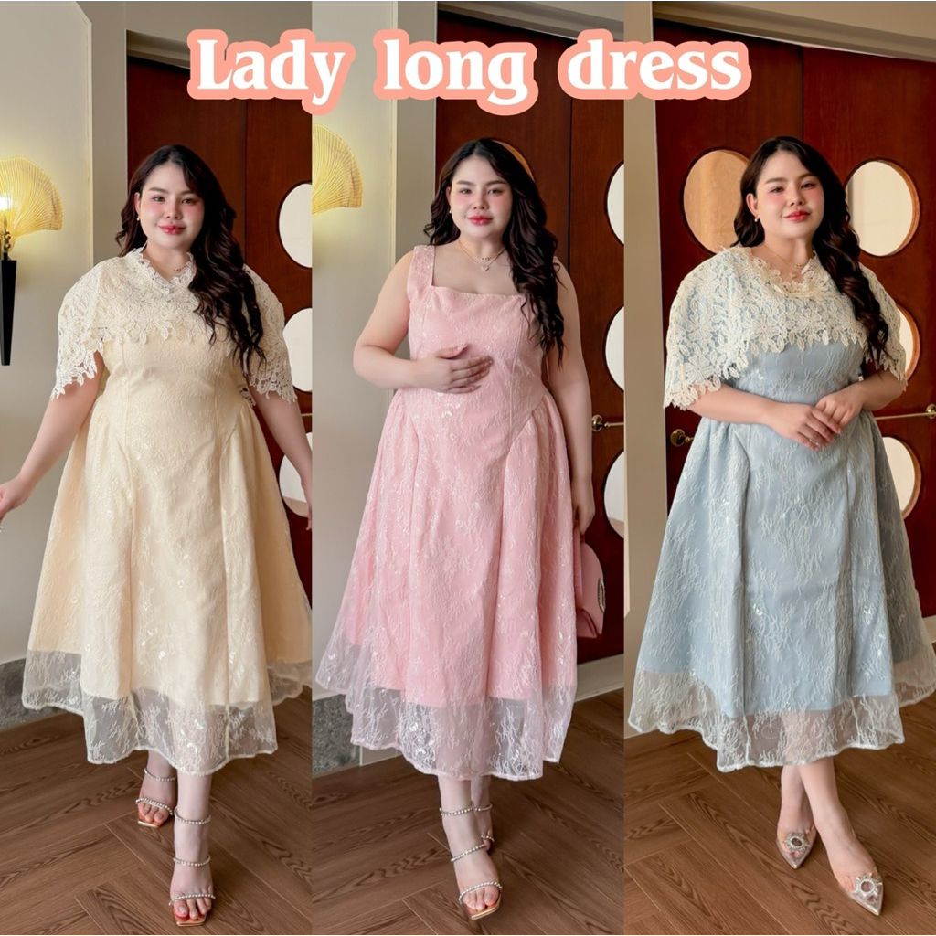 Lady M | Lady long dress เดรสยาวสาวอวบ มีเครปคลุมไหล่เข้าเซตกัน สามารถซื้อแยกได้ค่ะ ใส่ออกงาน ปาร์ตี้วันเกิด ออกเดท