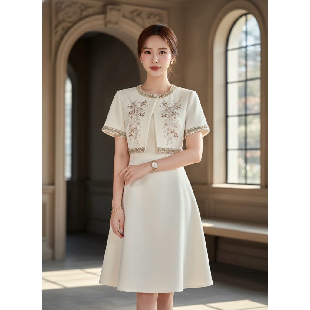 DW446LR Jassie Dress ชุดเดรสดีไซน์หรูหรา งานปักสีทอง - รูปที่ 5