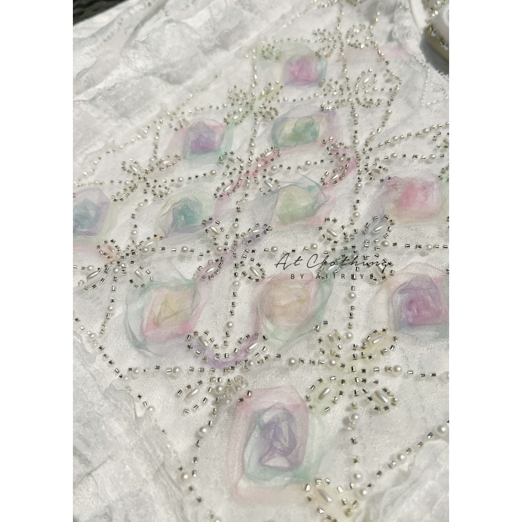 [ รุ่น ดอกไม้รุ้ง ] เสื้อลูกไม้ แต่งดอกไม้3Dสีรุ้ง และ มุก ราคา ถูกที่สุด ดีลบีเคเค แกลเลอรีภาพที่ 4