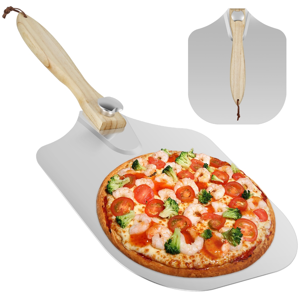 Aluminum Pizza Peel Rectangular Pizza Spatula with Folding Wooden Handle 23.6×14×12 Inch Pizza Peel 