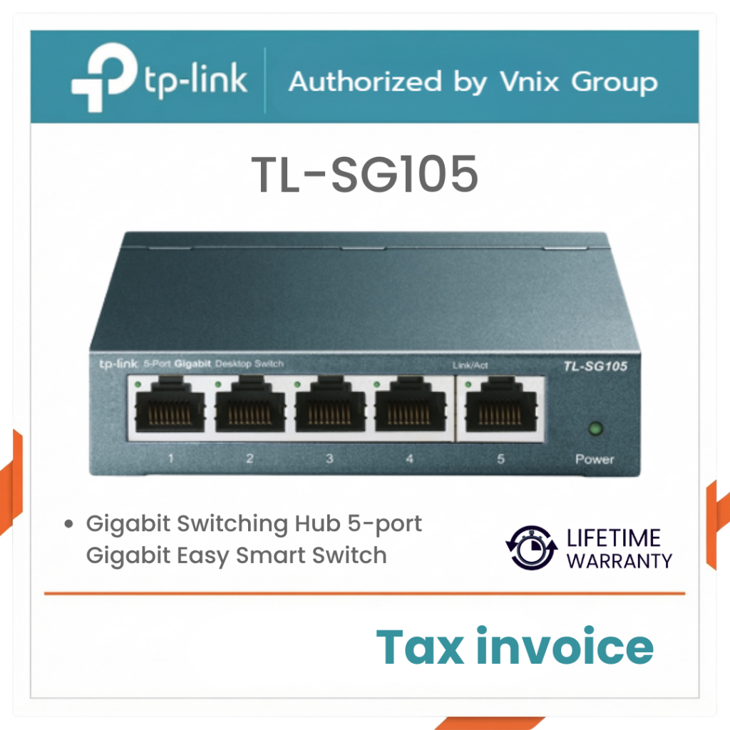 TP-LINK TL-SG105 SWITCH HUB (สวิตซ์ฮับ) 5 PORTS GIGABIT PORT IN METAL CASING  รับประกันตลอดการใช้งาน By Vnix Group