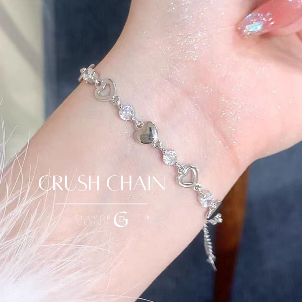 GLAMOR✨กำไลข้อมือเงินแท้ Crush Chain จี้หัวใจ กำไลผู้หญิงสไตล์เกาหลี เงิน925 แนวๆ กำไลแฟชั่น