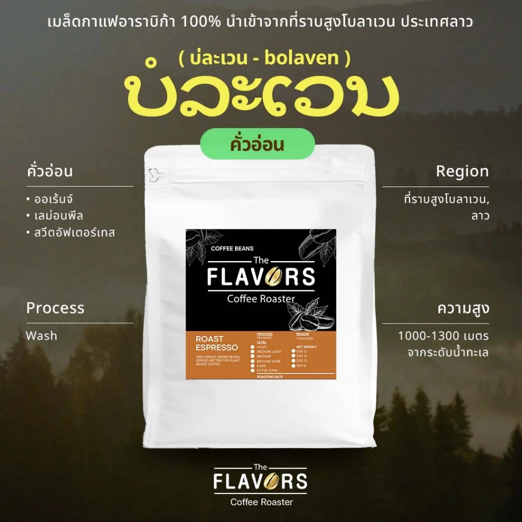 เมล็ดกาแฟคั่วอ่อน บ่ละเวน อาราบิก้า ลาว 100-1,000 กรัม