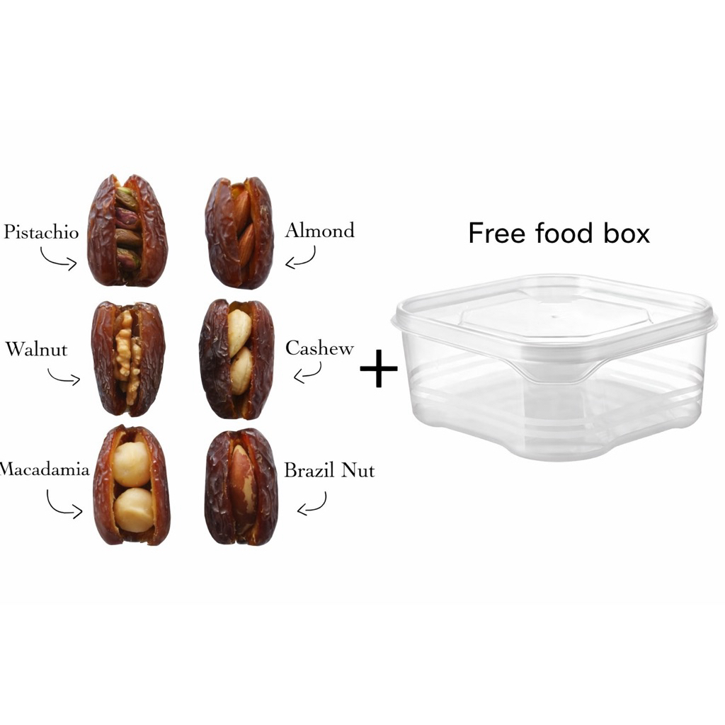 Fresh Dates and Mix almond, macadamia and walnuts 350gอินทผาลัม สอดไส้ อัลมอนด์ วอลนัท แมคคาเดเมีย กล่องนำมาใช้ใหม่ได้ ราคา ถูกที่สุด ดีลบีเคเค แกลเลอรีภาพที่ 4