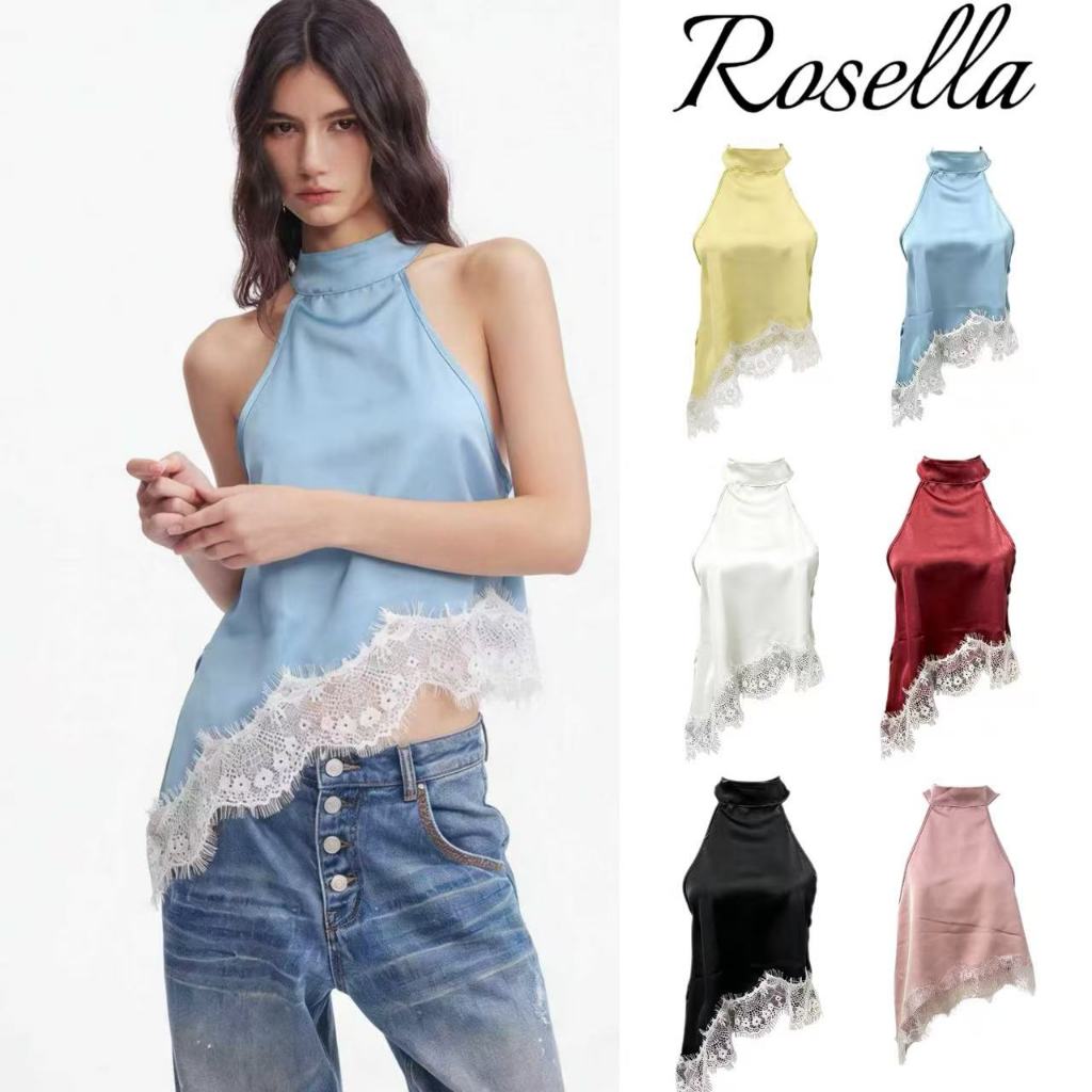 Rosella【สินค้าใหม่ 】เดรสผู้หญิงแขนกุดแต่งลูกไม้แบบไม่สมมาตร – โปรปัง