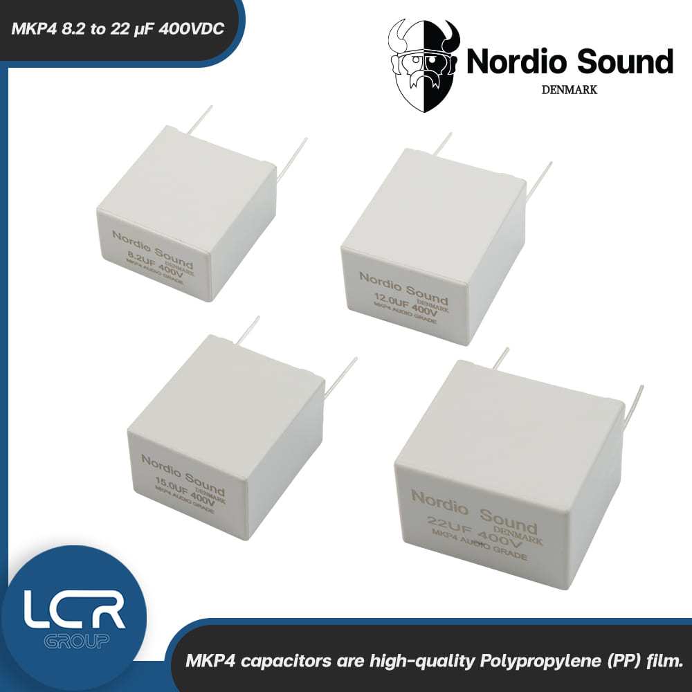 Nordio Audio MKP4 WT-400 ขาว Capacitor 8.2µF - 22µF ฟิล์ม PP เกรดออดิโอ 400VDC สำหรับครอสโอเวอร์ลำโพง เสถียร DENMARK