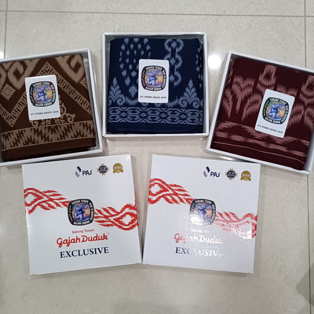 ผ้าโสร่งผู้ชาย ลายใหม่ๆ ตราช้างนั่ง  “Gajah Duduk“ รุ่น Exclustveและ Batik Premium ผ้าสวย ผ้าไม่ลืน ซับน้ำดี เย็บแล้ว