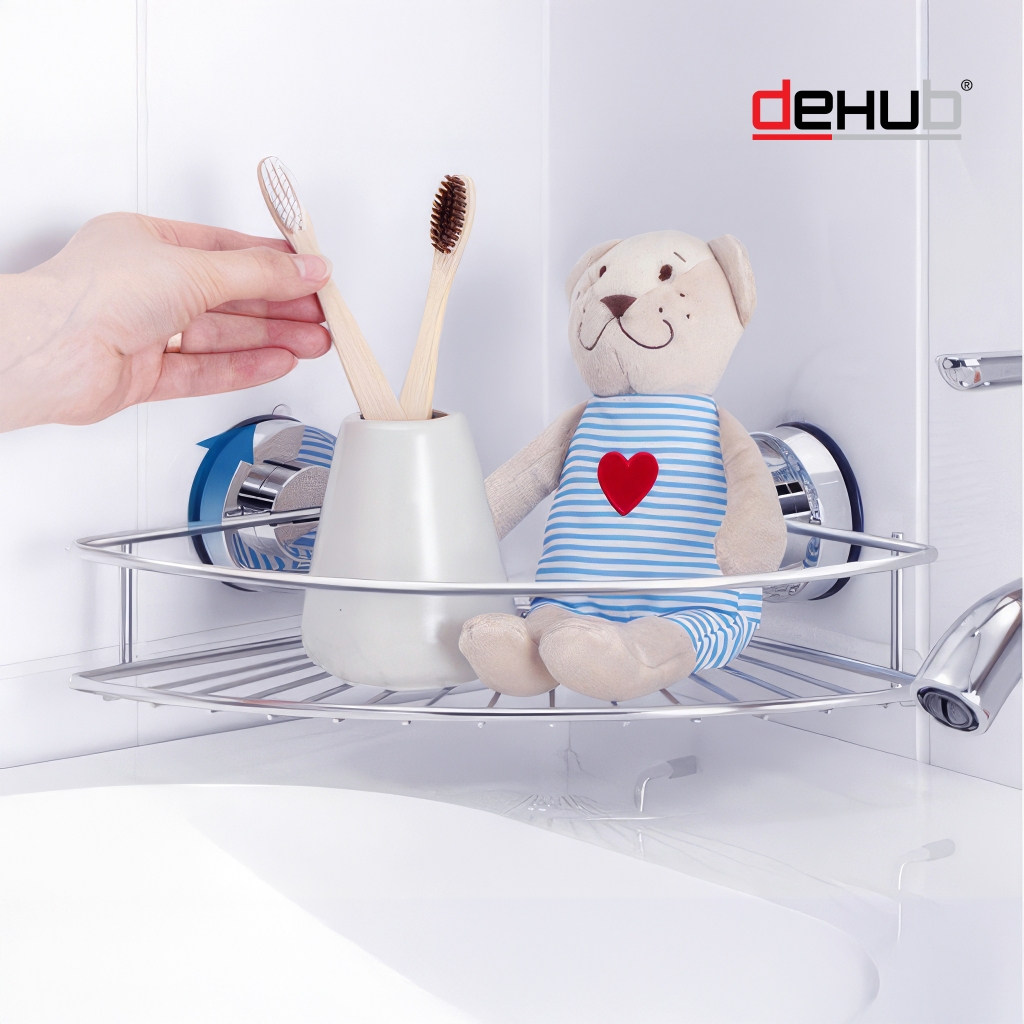 Dehub ชั้นวางของเข้ามุม สแตนเลส ชั้นวางของในห้องน้ำ ไม่ต้องเจาะผนังให้เป็นรู Corner Rack 220 Silver