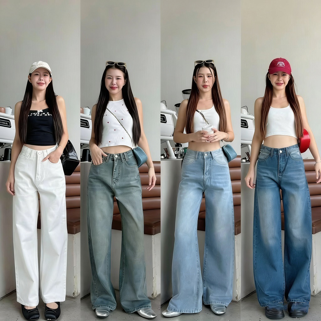 กางเกงยีนส์ขายาว กางเกงยีนส์เอวสูง หลายสีให้เลือก ผ้าใส่สบาย ช่วยพลางหุ่น สวยๆเก๋ๆ