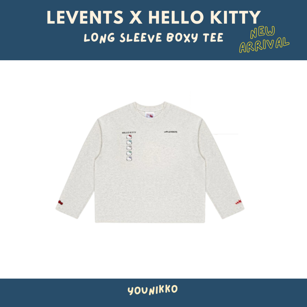 (พร้อมส่ง_ส่งด่วนได้)  สินค้าใหม่ Levents X Kitty เสื้อแขนยาว Emotions Long Sleeve Boxy Tee/ Grey