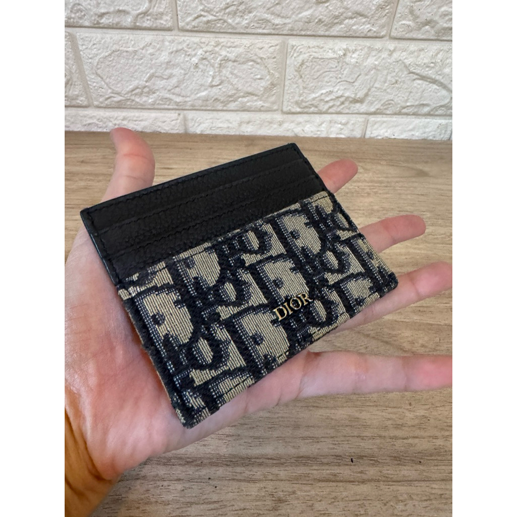 Beige and Black Dior Oblique Jacquard with Black Grained Calfskin ของแท้ 100% Doir Card Holder
