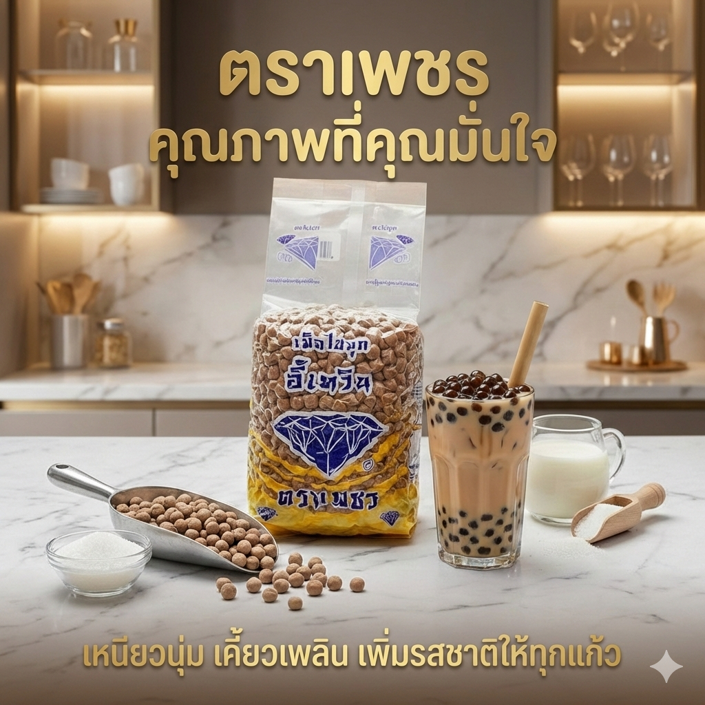 เม็ดไข่มุกดิบ ตราเพชร กลิ่นบราวน์ชูก้า (เซ็ต 6 ถุง *แบบเม็ดใหญ่)