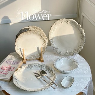 พร้อมส่ง จานเซรามิค 𝑺𝒆𝒕 𝑽𝒊𝒏𝒕𝒂𝒈𝒆 𝒇𝒍𝒐𝒘𝒆𝒓  🌸🪞🤍 มาพร้อมกับความสว…